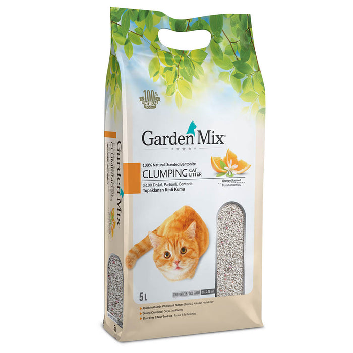 Gardenmix Bentonit Portakal Parfümlü Topaklanan Kedi Kumu İnce 5 L