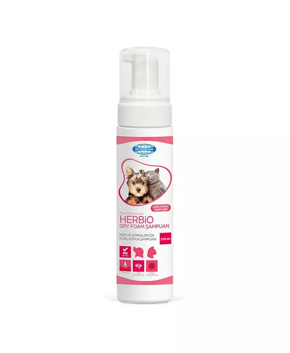 Biyoteknik Dermacure Herbio Kedi ve Köpekler için Kuru Köpük Şampuan 250 ml