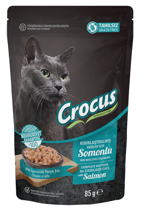 Crocus Tahılsız Kısırlaştırılmış Kedi Somonlu Pouch Jöleli Yaş Mama 85 G