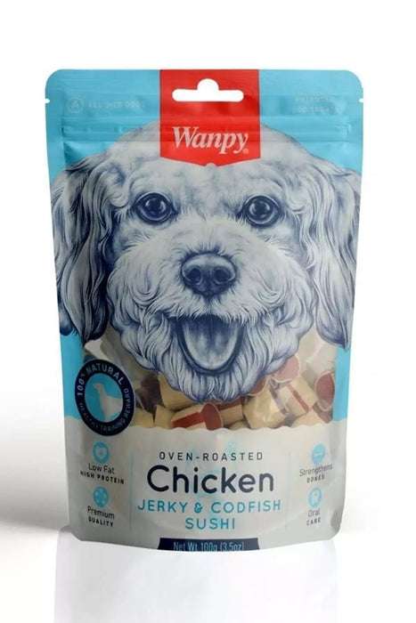 Wanpy Oven Roasted %100 Doğal Tavuk ve Morina Balık Sargılı Köpek Ödülü 100 Gr